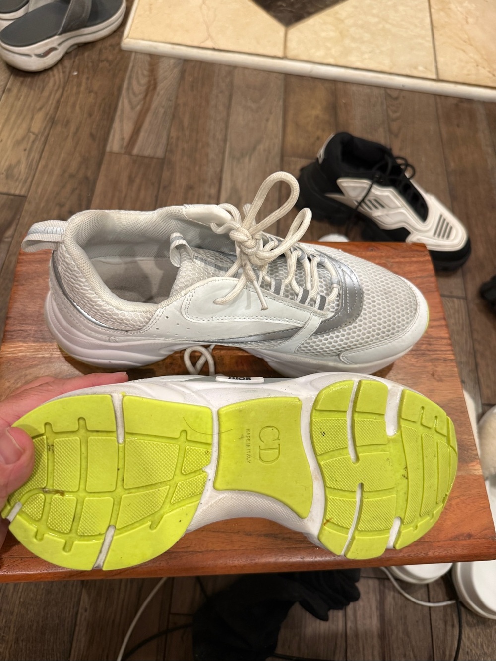 Dior White and Neon Yellow Men’s Sneakers